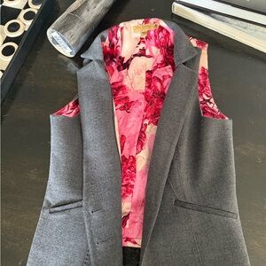 Ted Baker Gray Vest with Pink Floral Lining